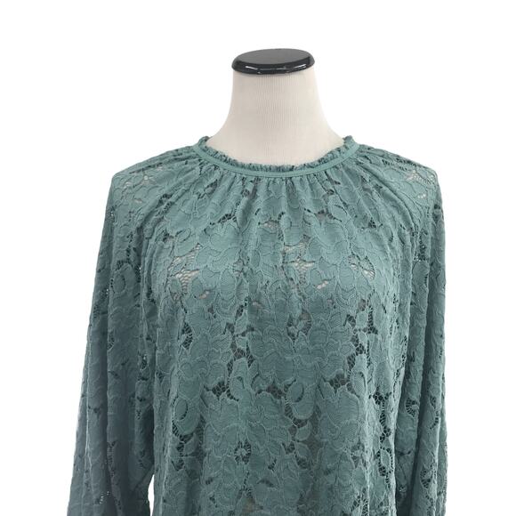 Free People Washed Jade Olivia Lace Ruffle Long Sleeve Top - Picture 4 of 10